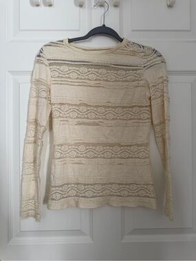 Sheer Lace Long-Sleeve Top in Cream